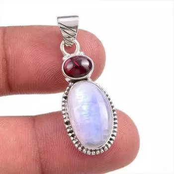 Natural Moonstone, Garnet Gemstone Handmade 925 Solid Silver Pendant 1.50 B8e18