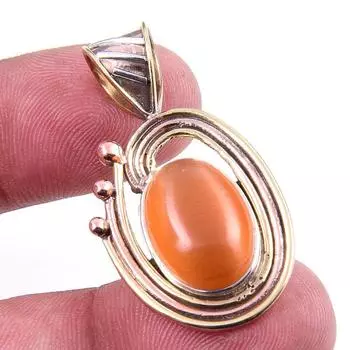 Natural Moonstone Gemstone 925 Solid Sterling Silver Two Tone Pendant 1.50 K0D36