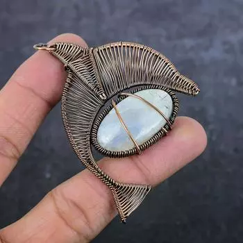 Подвеска из натурального лунного камня ручной работы из медной проволоки 2,96 дюйма I7h35