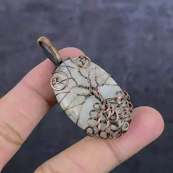 Подвеска из натурального лунного камня ручной работы из медной проволоки 2,29 дюйма d9v83