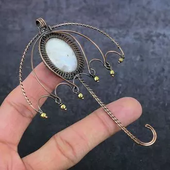 Подвеска из натурального лунного камня ручной работы из медной проволоки 4,41 дюйма q5r97