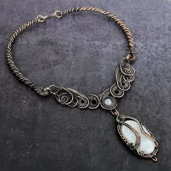 Натуральный лунный камень драгоценный камень ручной работы медная проволока ожерелье ювелирное 18 d3D22