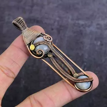 Natural Moonstone Gemstone Handmade Copper Wire Wrap Jewelry Pendant 3.55 W2C28