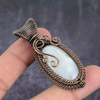 Natural Moonstone Gemstone Handmade Copper Wire Wrap Jewelry Pendant 2.36 F8i84