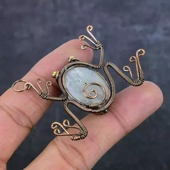 Подвеска из натурального лунного камня ручной работы из медной проволоки 2,36 дюйма o1y11