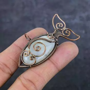 Подвеска из натурального лунного камня ручной работы из медной проволоки 1,22 дюйма N7O82