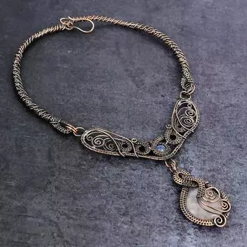 Ожерелье из натурального лунного камня ручной работы из медной проволоки 18 дюймов W0l55