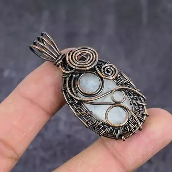 Natural Moonstone Gemstone Handmade Copper Wire Wrap Jewelry Pendant 2.29 o0f03