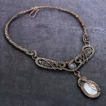 Ожерелье из натурального лунного камня ручной работы из медной проволоки 18 дюймов F4E20