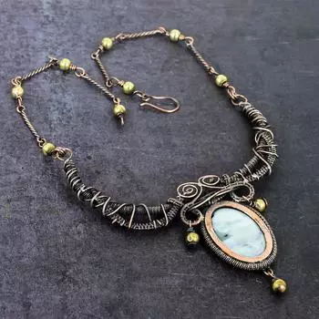 Натуральный лунный камень драгоценный камень ручной работы медная проволока ожерелье ювелирное 18 d3d13