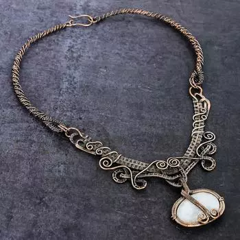 Natural Moonstone Gemstone Handmade Copper Wire Wrap Jewelry Necklace 18 H3n43