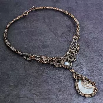 Natural Moonstone, Larimar Gemstone Copper Wire Wrap Jewelry Necklace 18 F6w98