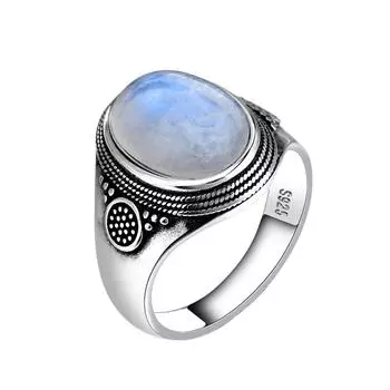 Кольцо с натуральным лунным камнем для леди из серебра 925 пробы, ретро-кольцо для вечеринки 10x14 мм, большой эллипс, драгоценный камень, подарок оптом 6 белый
