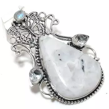 Natural Moonstone, Topaz Gemstone 925 Sterling Silver Jewelry Pendant 2.64 g1o43