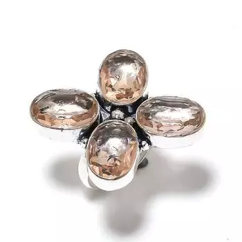 Подарочное кольцо из серебра 925 пробы с натуральным камнем морганитом ручной работы, размер 6 A1v56