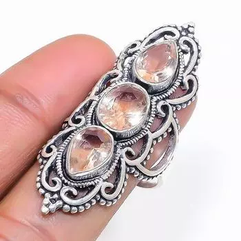 Natural Morganite Gemstone Handmade 925 Sterling Silver Jewelry Ring Size 8 w4B91