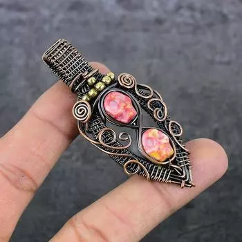 Natural Mosaic Jasper Gemstone Copper Wire Wrap Gift Jewelry Pendant 2.76 I3F70