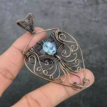 Подвеска из натуральной мозаики из яшмы и медной проволоки 3,27 дюйма M1j57