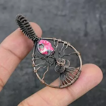 Подвеска из натуральной мозаики из яшмы с медной проволокой 2,44 дюйма n7s03