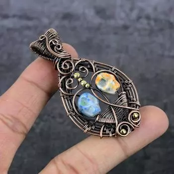 Natural Mosaic Jasper Gemstone Copper Wire Wrap Gift Jewelry Pendant 2.64 v6A39