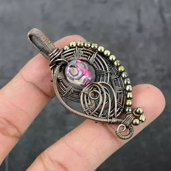 Подвеска из натуральной мозаики из яшмы с медной проволокой 2,56 дюйма S2P25