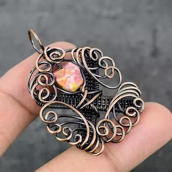 Подвеска из натуральной мозаики из яшмы с медной проволокой 2,17 дюйма f6m64