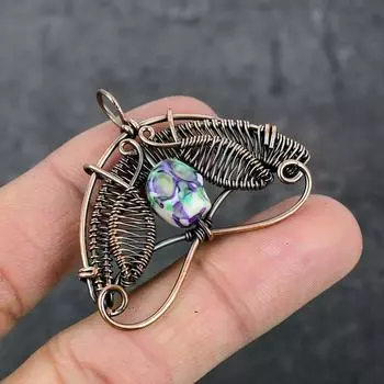 Natural Mosaic Jasper Gemstone Copper Wire Wrap Gift Jewelry Pendant 1.58 Z9b87