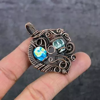 Подвеска из натуральной мозаики из яшмы и медной проволоки 2,17 дюйма q9b56