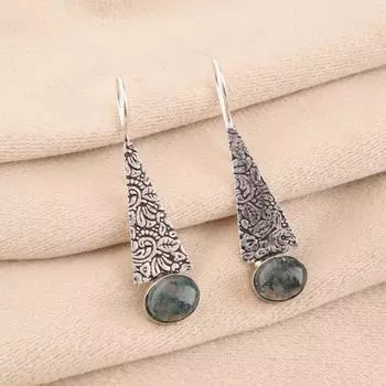Natural Moss Agate 925 Sterling Silver Jewelry Handmade Earrings 1.9 For Women EE-165-29