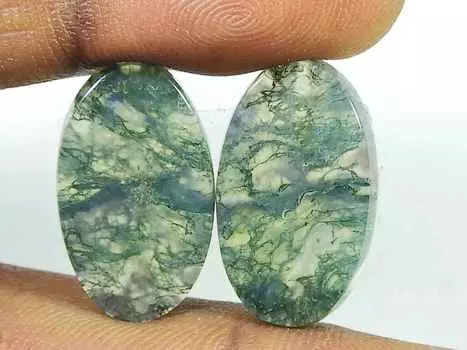 Natural Moss Agate Gemstone 15Cts. Loose Oval Cabochon Matched Pair 12X21MM SK-2746