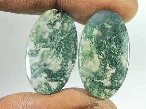 Natural Moss Agate Gemstone 26Cts. Loose Oval Cabochon Matched Pair 15X26MM SK-2754