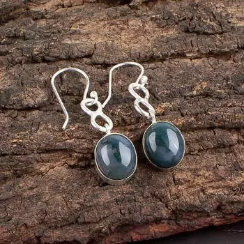 Natural Moss Agate Gemstone 925 Sterling Silver Jewelry Handmade Earrings 1.60 EE-12-28