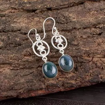 Natural Moss Agate Gemstone 925 Sterling Silver Jewelry Handmade Earrings2.00 EE-17-28