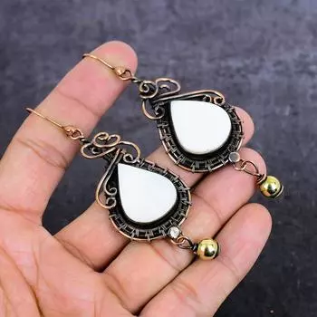 Natural Mother Of Pearl Gemstone Copper Wire Wrap Jewelry Earring 3.55 z0V28