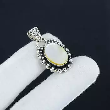 Natural Mother Of Pearl Gemstone Silver Pendant in 925 Sterling Silver- Handmade Design, Everyday Wear Jewelry, Unique Pendant Father s Day Gift 1.96 белый