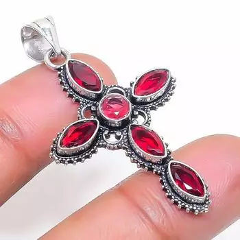 Подвеска из серебра 925 пробы с натуральным мозамбикским гранатом 1,89 дюйма C2y78
