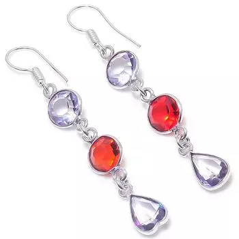 Natural Mozambique Garnet,Amethyst Stone 925 Sterling Silver Earring 2.44 z8W87