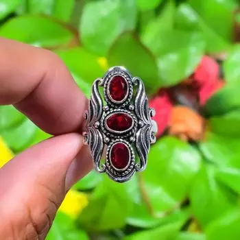 Natural Mozambique Garnet Gemstone 925 Sterling Silver Ring Size 11.5 y3i88