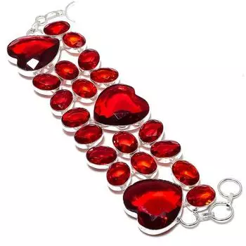 Natural Mozambique Garnet Gemstone 925 Sterling Silver Bracelet 7-8 s4F87
