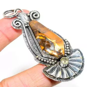 Natural Mud Crack Fossil,Citrine Gemstone 925 Sterling Silver Pendant 3.15 V4i15