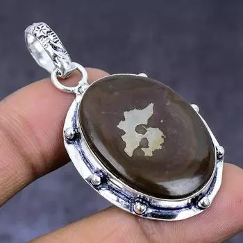 Natural Mud Crack Fossil Gemstone 925 Steling Silver Jewelry Pendant 2.01 n3c77