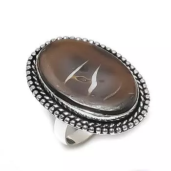 Natural Mud Crack Fossil Gemstone 925 Sterling Silver Jewelry Ring Size 9 F2B72