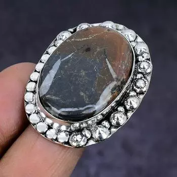 Кольцо из серебра 925 пробы с натуральными ископаемыми камнями и трещинами в грязи, размер 10 R2J70