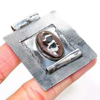 Natural Mud Crack Fossil Gemstone 925 Sterling Silver Gift Pendant 2.25 Q8z07