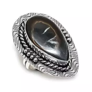 Кольцо из серебра 925 пробы с натуральными ископаемыми камнями из грязи и трещинами, размер 7 F0K32