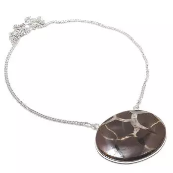 Natural Mud Crack Fossil Gemstone 925 Sterling Silver Jewelry Necklace 18 D1e79