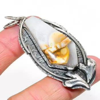Подвеска из натурального камня с трещинами в грязи ископаемого камня из стерлингового серебра 925 пробы 2,84 дюйма j7E55