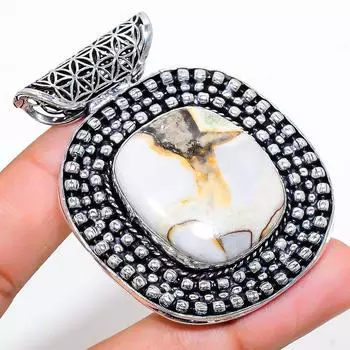 Natural Mud Crack Fossil Gemstone 925 Sterling Silver Gift Pendant 2.36 Y2e78