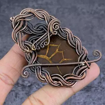 Natural Mud Crack Fossil Gemstone Copper Wire Wrap Jewelry Pendant 2.99 H5p06