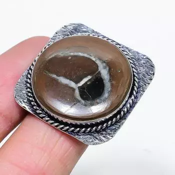 Natural Mud Crack Fossil Gemstone Handmade 925 Sterling Silver Ring Size 7 P9h43